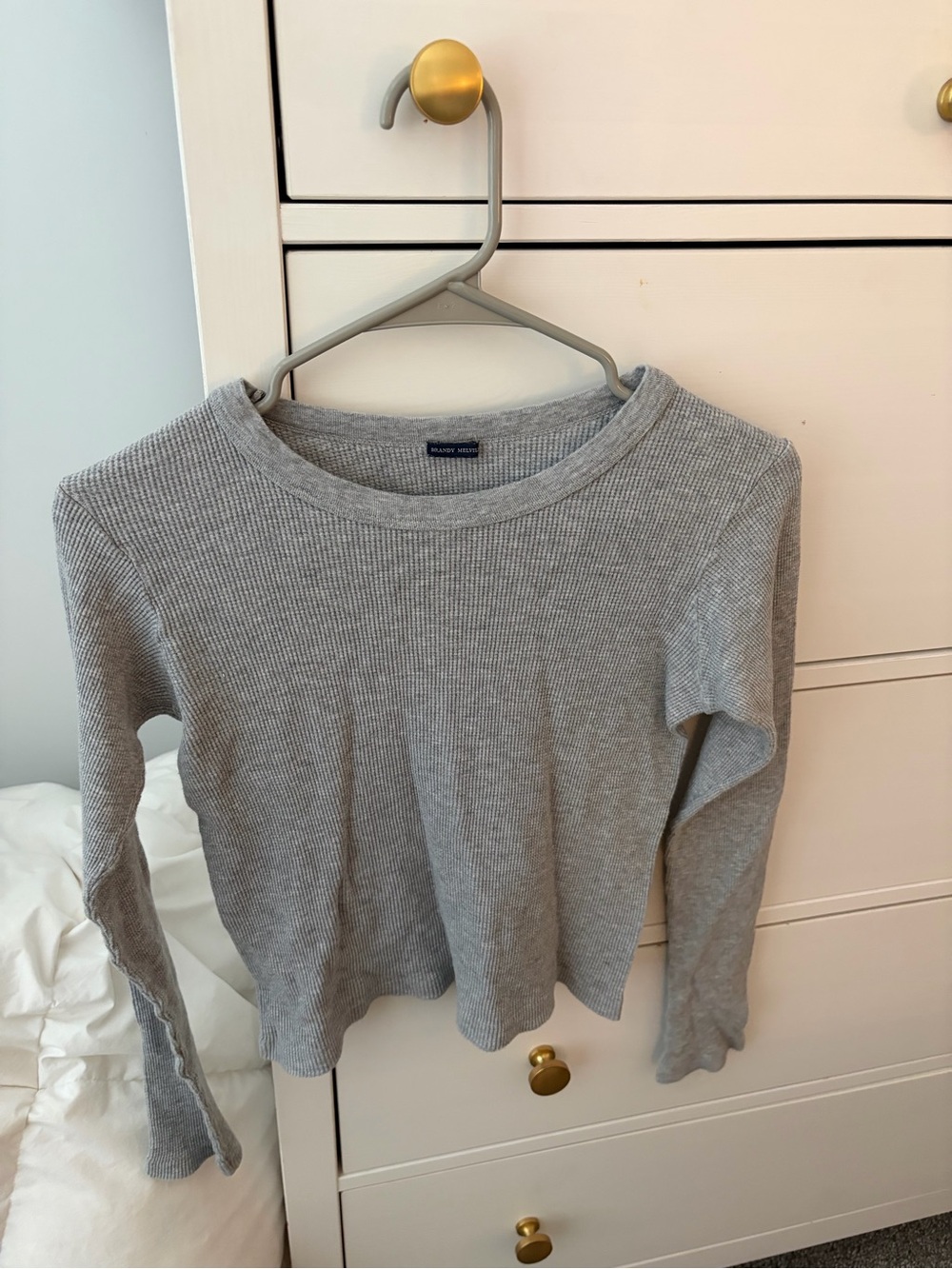 Brandy Melville Light Gray Ribbed Long-Sleeve Women's Top